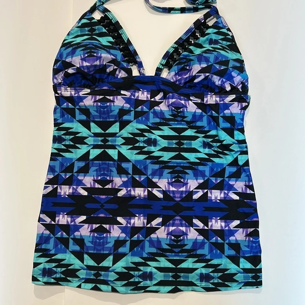 Arizona blue triangle print tankini swim top size small new
